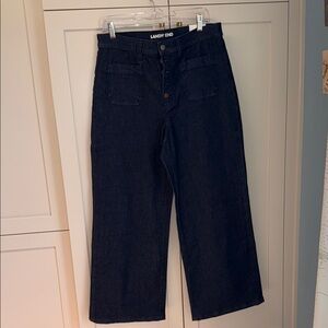 Lands' End Women's Dark Blue Wide Leg Jeans with button fly and patch pockets